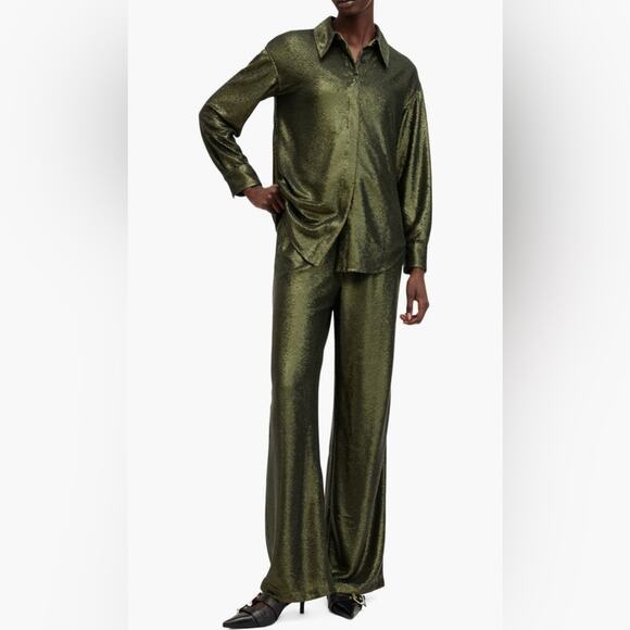 All Saints Charli Sequin Wide Leg Pant Olive Green Size 6 NWT - Picture 6 of 12